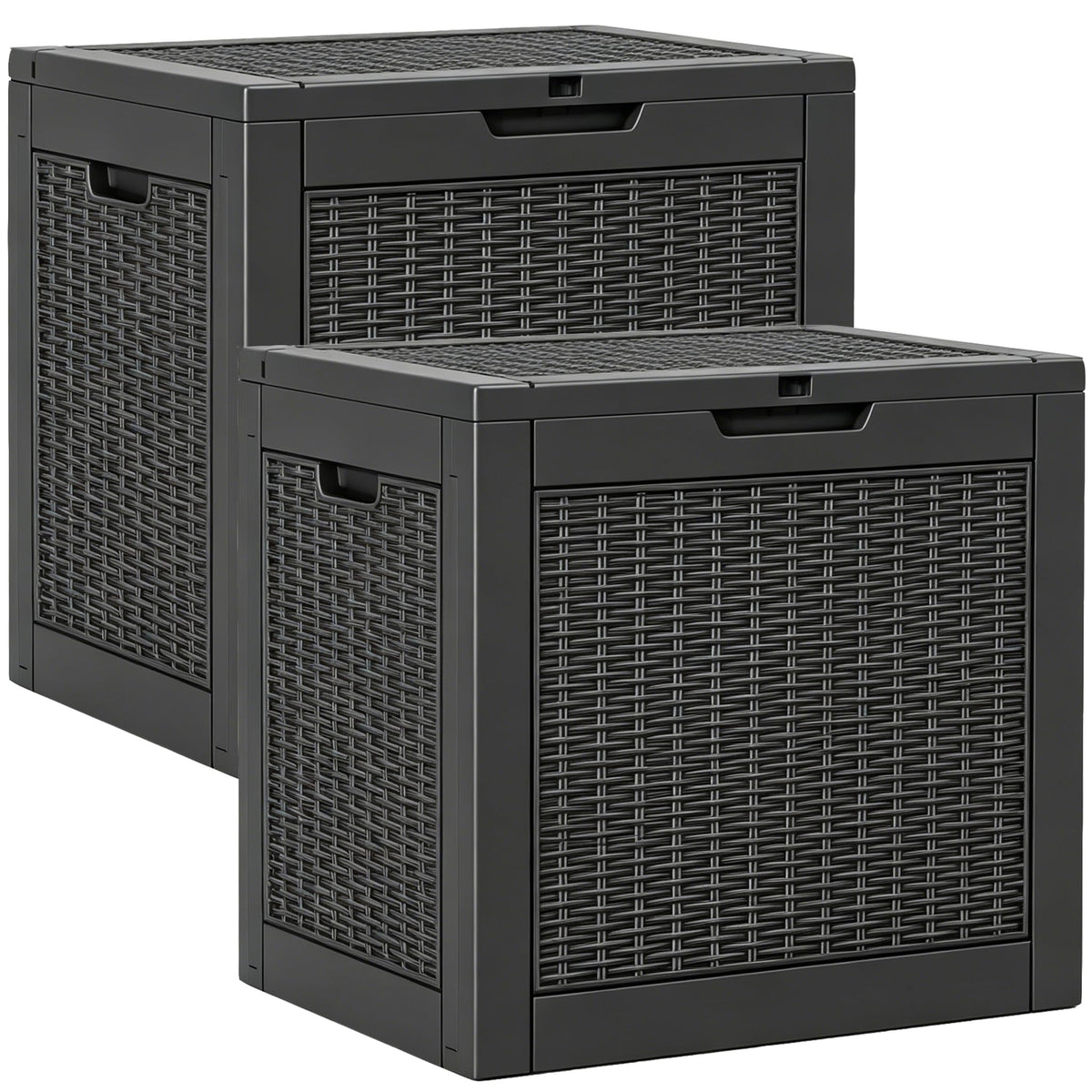 Outdoor Storage Box, Resin Deck Boxes outdoor, Waterproof Storage Box Lockable Lid (Black, 50 Gallon)