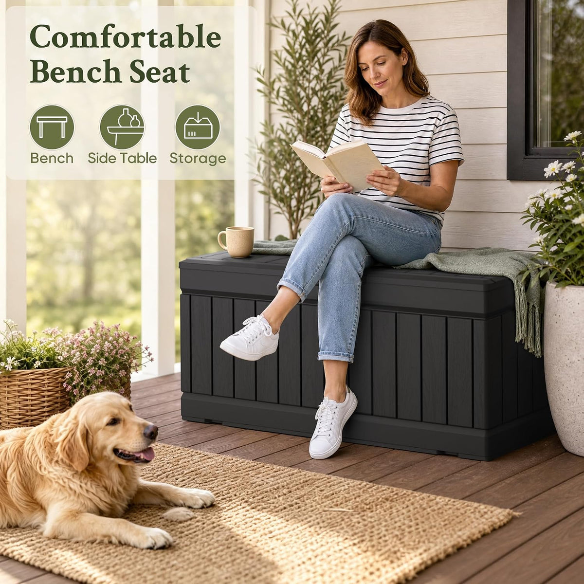 Devoko 78 Gallon Deck Box, Waterproof Resin Outdoor Storage Box