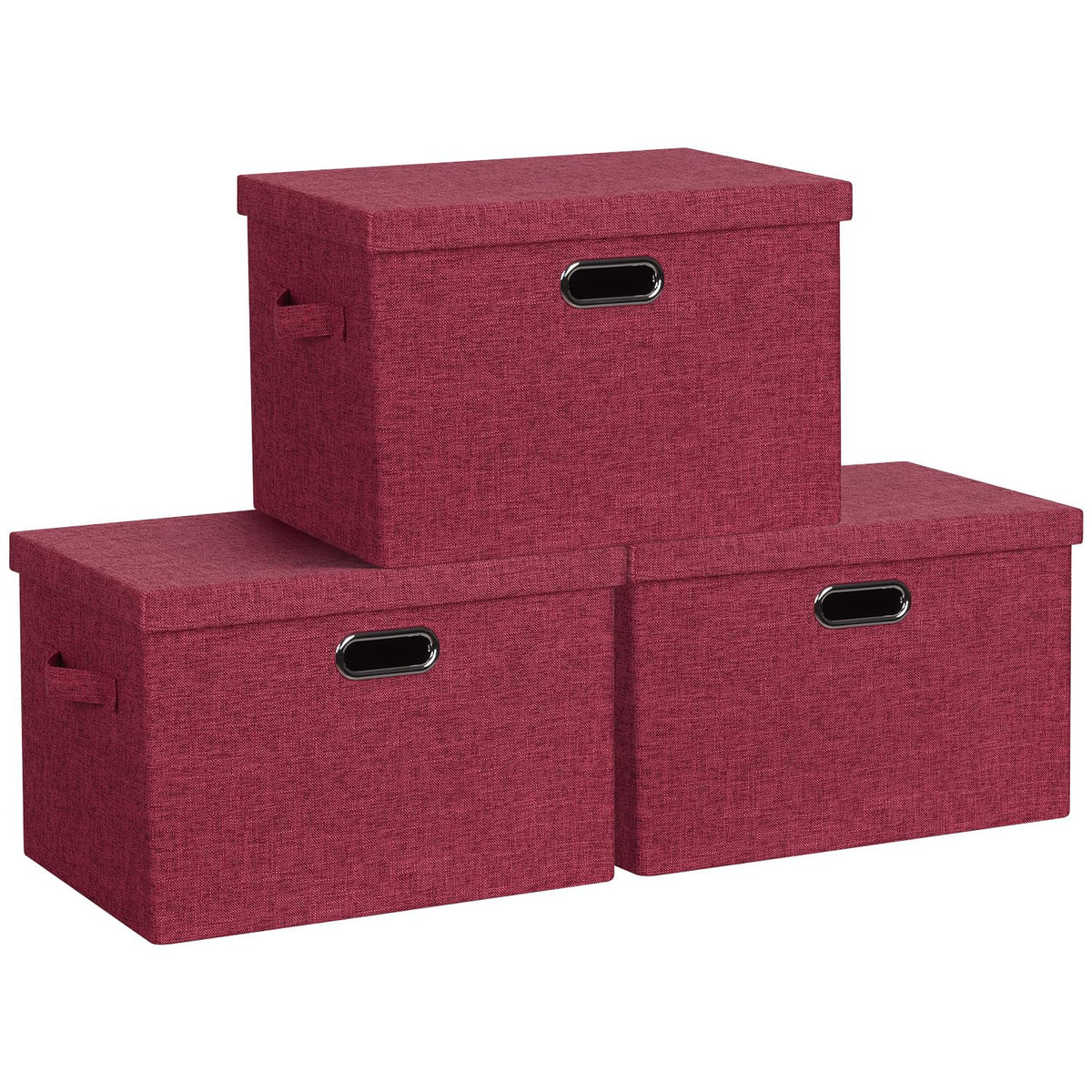Graciadeco Large Quart Collapsible Stackable Storage Bins with Lids, 3 Packs Beige Linen Fabric Closet Boxes with Lids, Storage Cube Baskets Container Organizers for Bedroom Office(16.6 x 11.7 x 10.8)