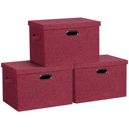 Graciadeco Large Quart Collapsible Stackable Storage Bins with Lids, 3 Packs Beige Linen Fabric Closet Boxes with Lids, Storage Cube Baskets Container Organizers for Bedroom Office(16.6 x 11.7 x 10.8)