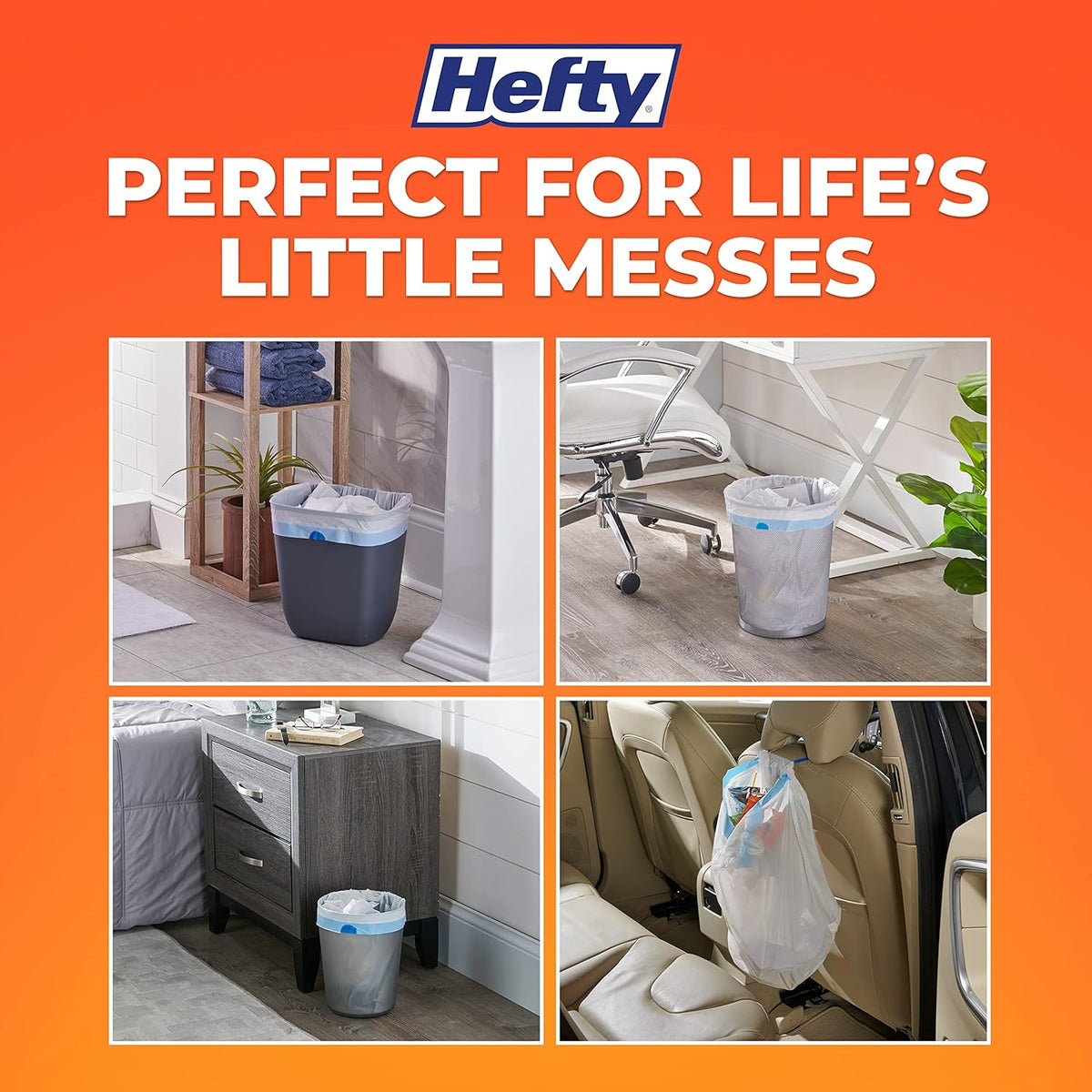 Hefty 4 Gallon Small Trash Bags, White, Ocean Water Scent, 52ct