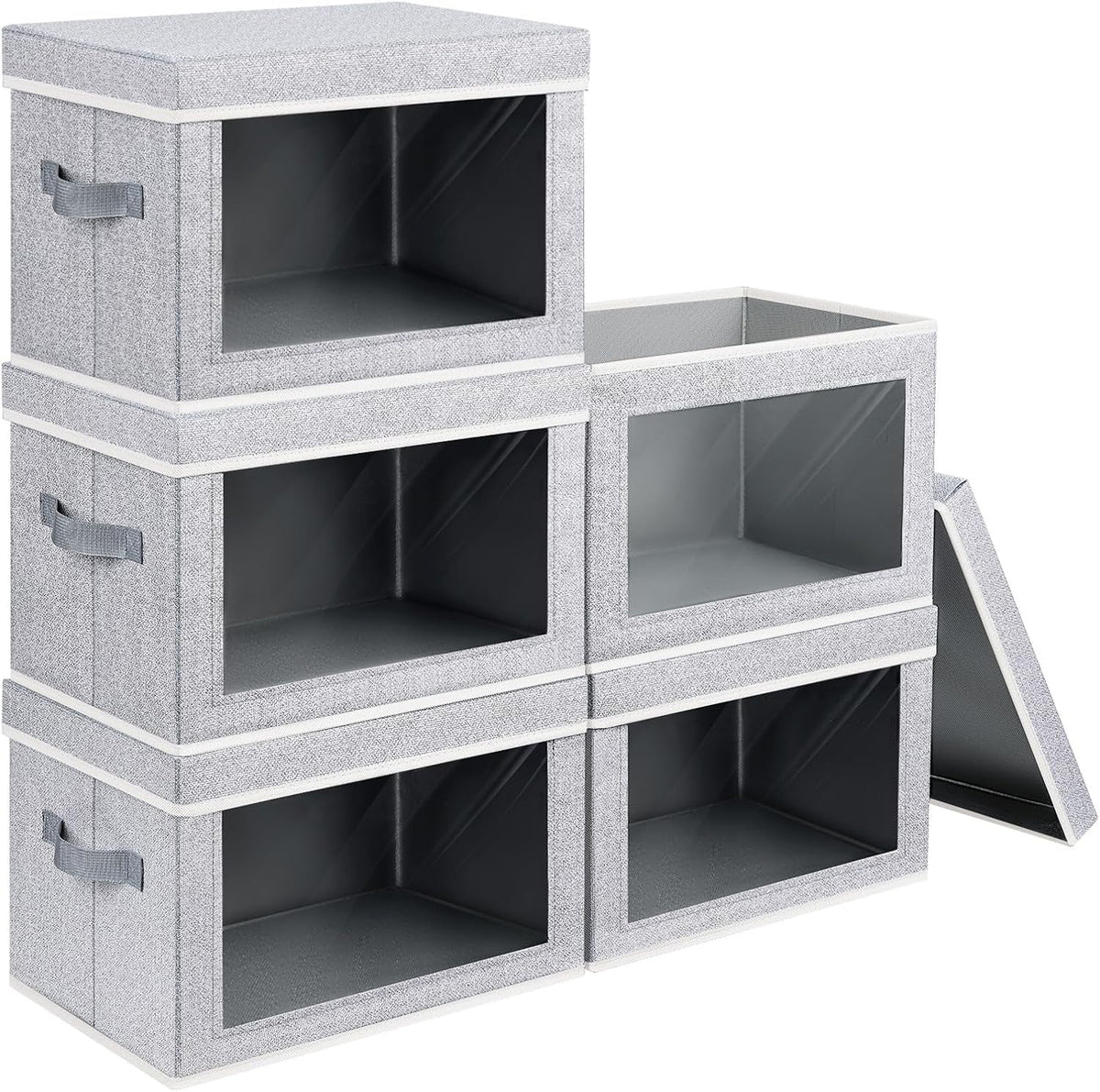 Homsorout Storage Bins with Lids - Fabric Storage Boxes with Window, Collapsible Closet Organizers with Handles, 3 Pack Decorative Bin, Home Cubes Baskets for Clothes, Hat, Books, Dark Grey