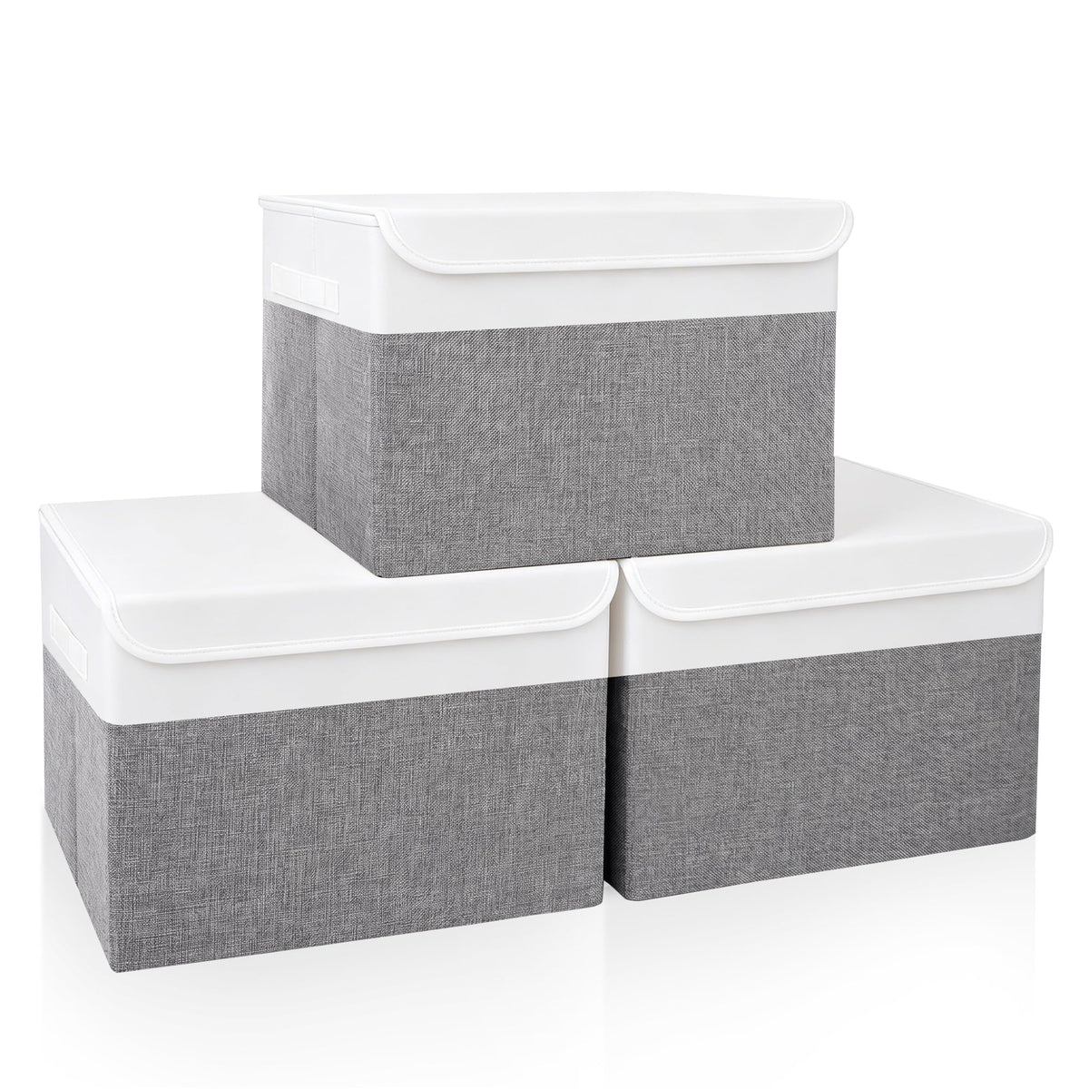 Bagnizer Large 17" 42 Quarts Collapsible Stackable Storage Bins with Lids [3-Pack] Foldable Fabric Linen Storage Boxes Cube, Closet Organizer Baskets with Label (16.7 x 12 x 12, Black)