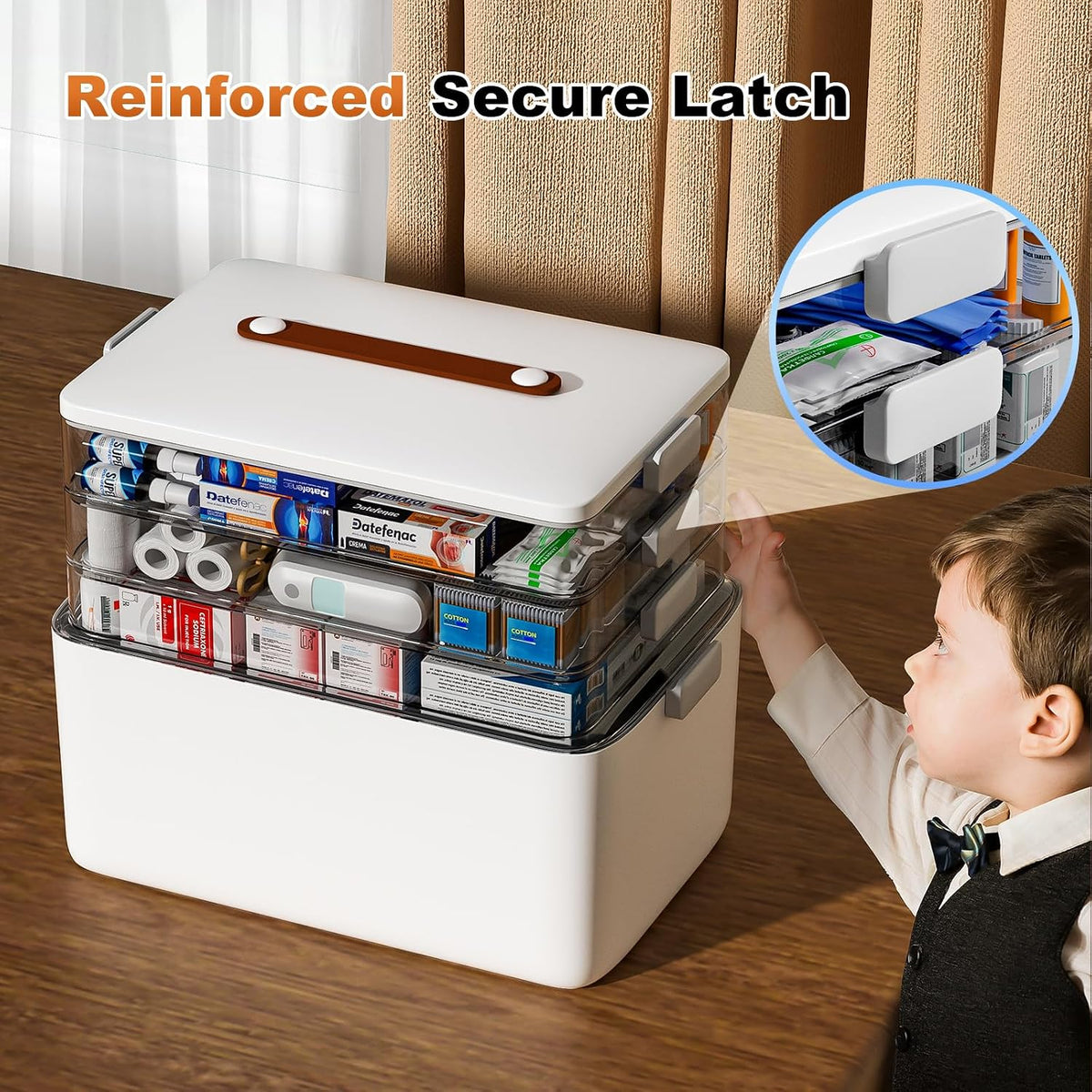 funest 4- Tier Medicine Storage Box Organizer Portable First Aid kit Box Sewing, Art, Craft with Handle, Multipurpose Medical Supply Organizer with Removable Tray