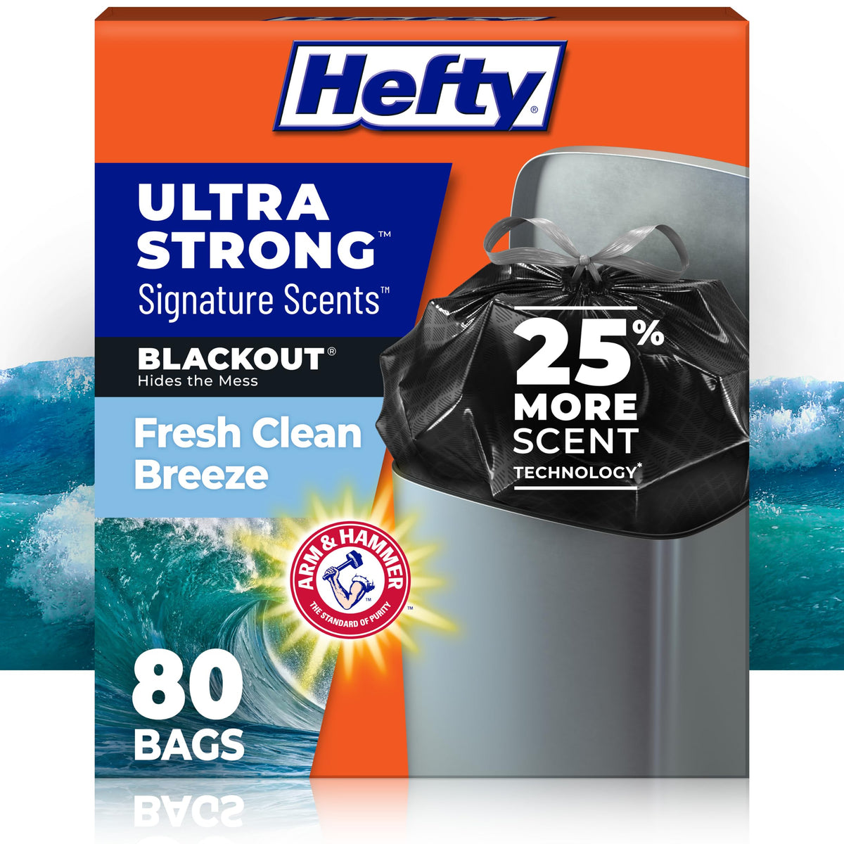 Hefty Ultra Strong Signature Scents 13G Trash Bags, Fresh Clean, 80ct