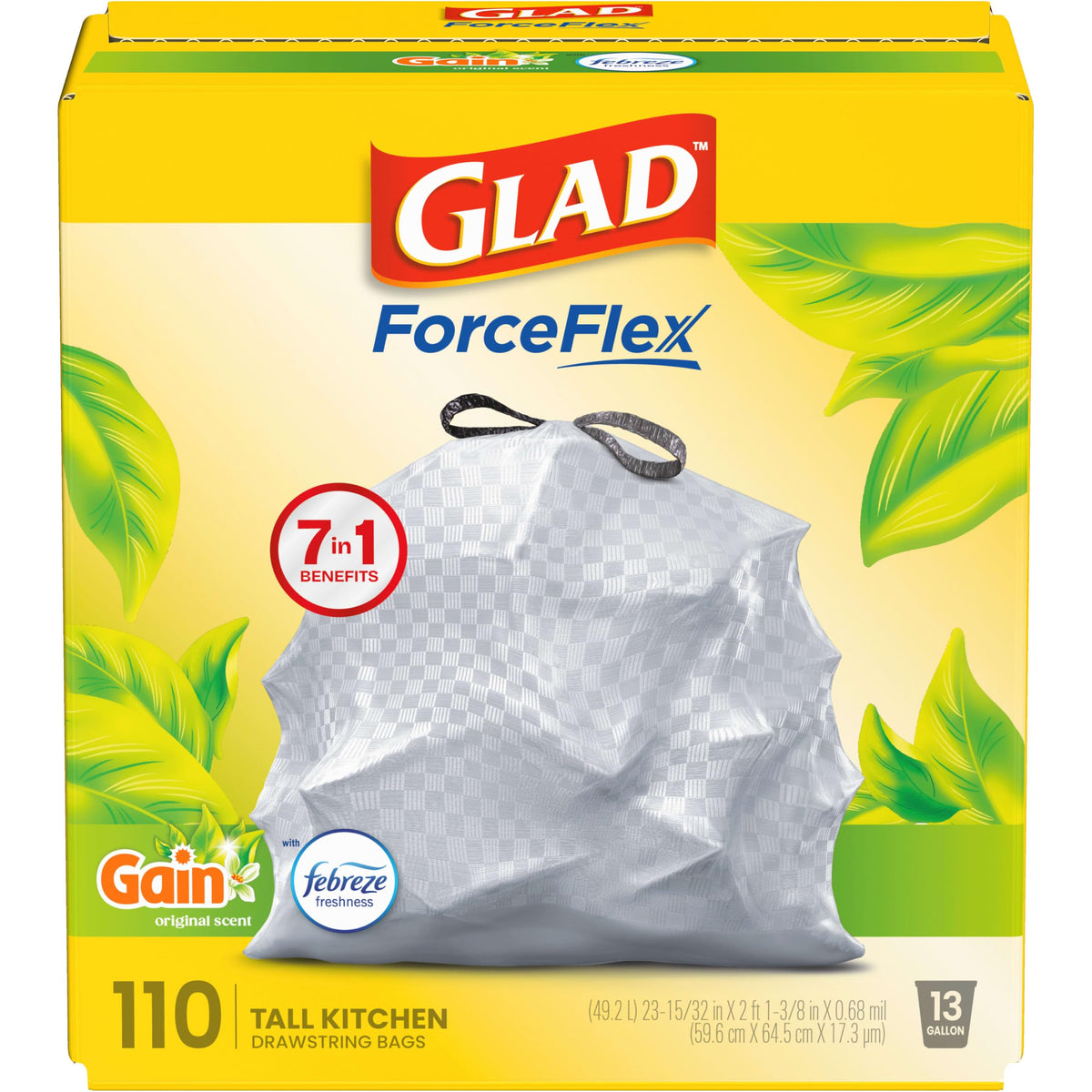 Glad ForceFlex Tall Kitchen Trash Bags, 13 Gallon, Gain Original, 40 Count (Package May Vary)