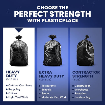 Plasticplace 55-60 Gallon Trash Bags │ 1.0 Mil │ Black Heavy Duty Garbage Can Liners │ 38” x 58” (100 Count)