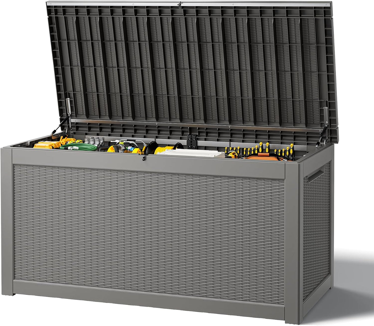 Outdoor Storage Box, Resin Deck Boxes outdoor, Waterproof Storage Box Lockable Lid (Black, 50 Gallon)