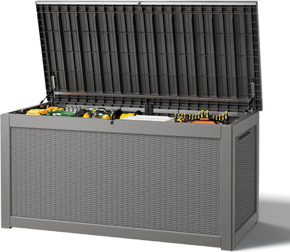Outdoor Storage Box, Resin Deck Boxes outdoor, Waterproof Storage Box Lockable Lid (Black, 50 Gallon)
