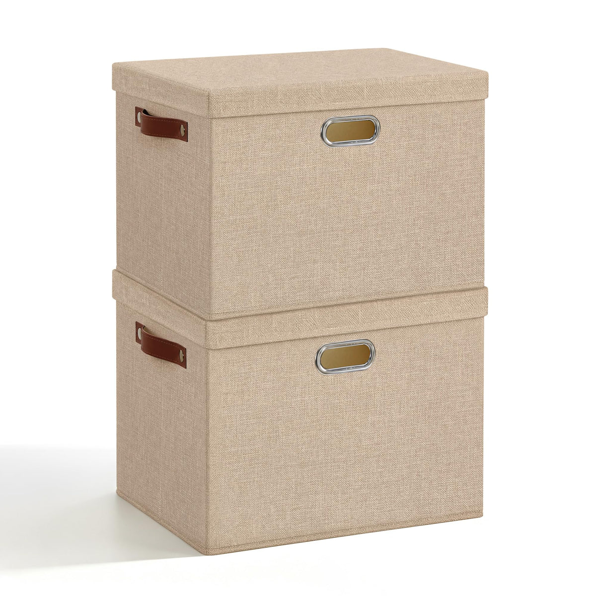 17" Large Fabric Storage Box with Lids, 3-Pack, Gray