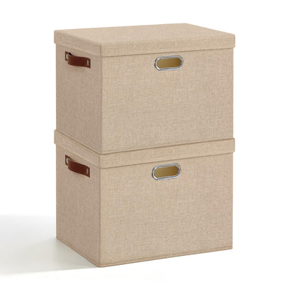 17" Large Fabric Storage Box with Lids, 3-Pack, Gray