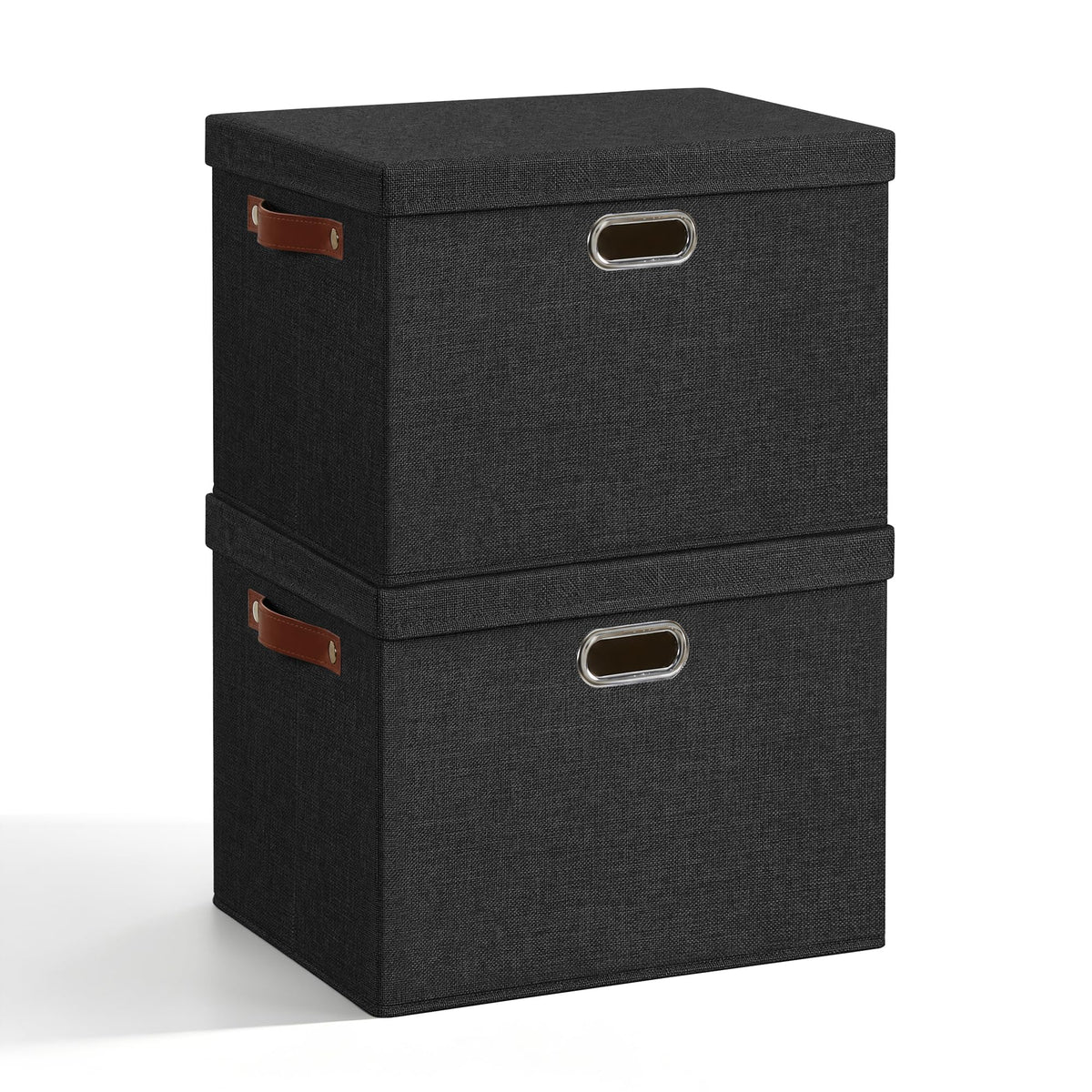 17" Large Fabric Storage Box with Lids, 3-Pack, Gray