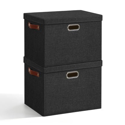 17" Large Fabric Storage Box with Lids, 3-Pack, Gray