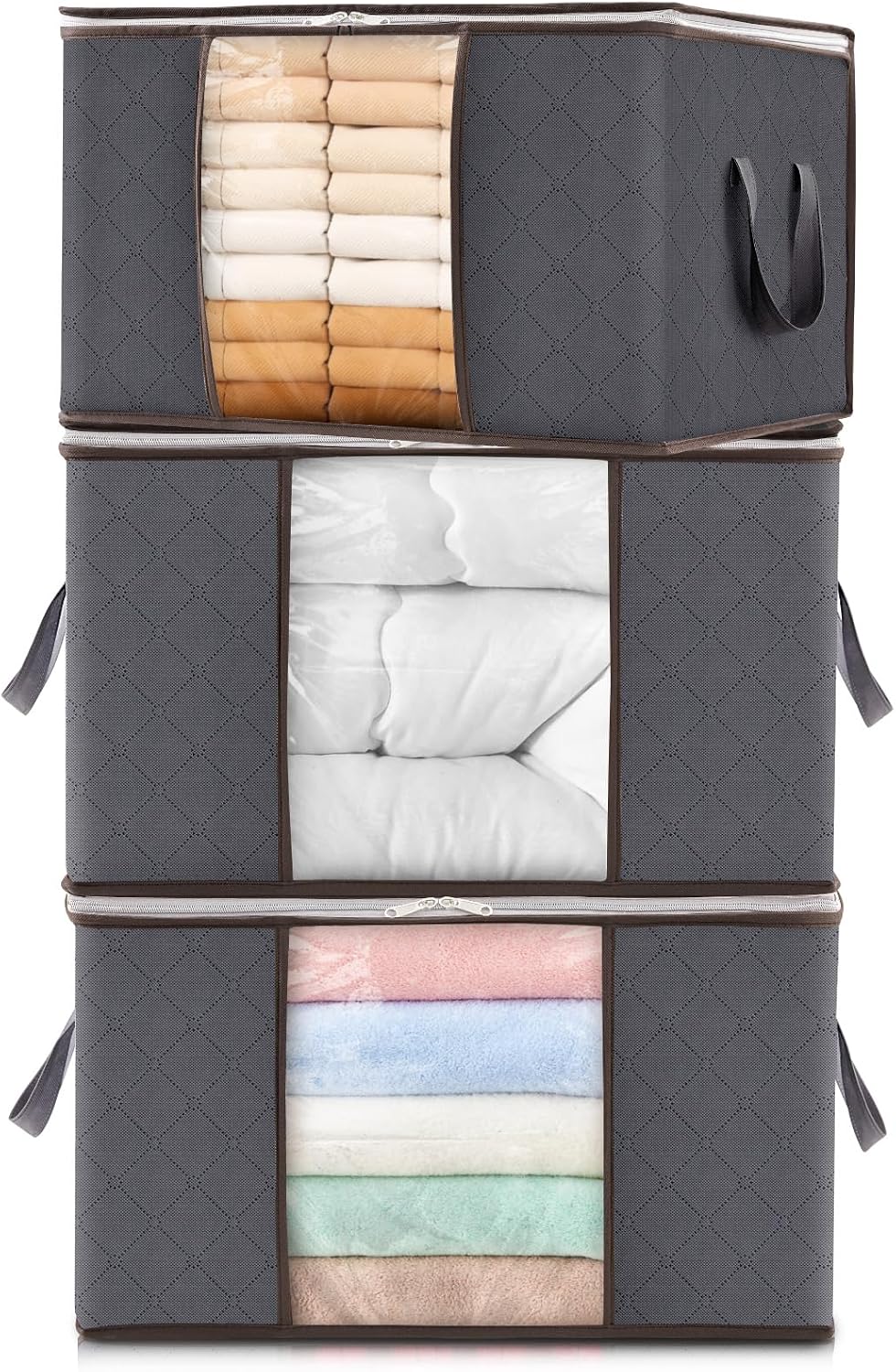 Lifewit 6 Pack Clothes Storage Bins with Lids, Foldable Blanket Storage Bags with Zippers, Clear Window and Reinforced Handles, Closet and Organization for Clothing, Sweater, Comforter, Bedding
