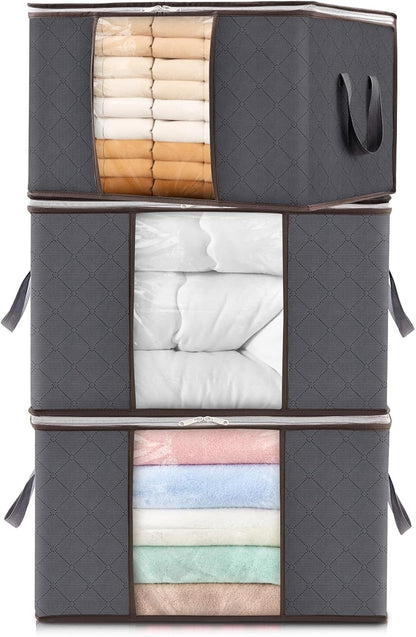 Lifewit 6 Pack Clothes Storage Bins with Lids, Foldable Blanket Storage Bags with Zippers, Clear Window and Reinforced Handles, Closet and Organization for Clothing, Sweater, Comforter, Bedding