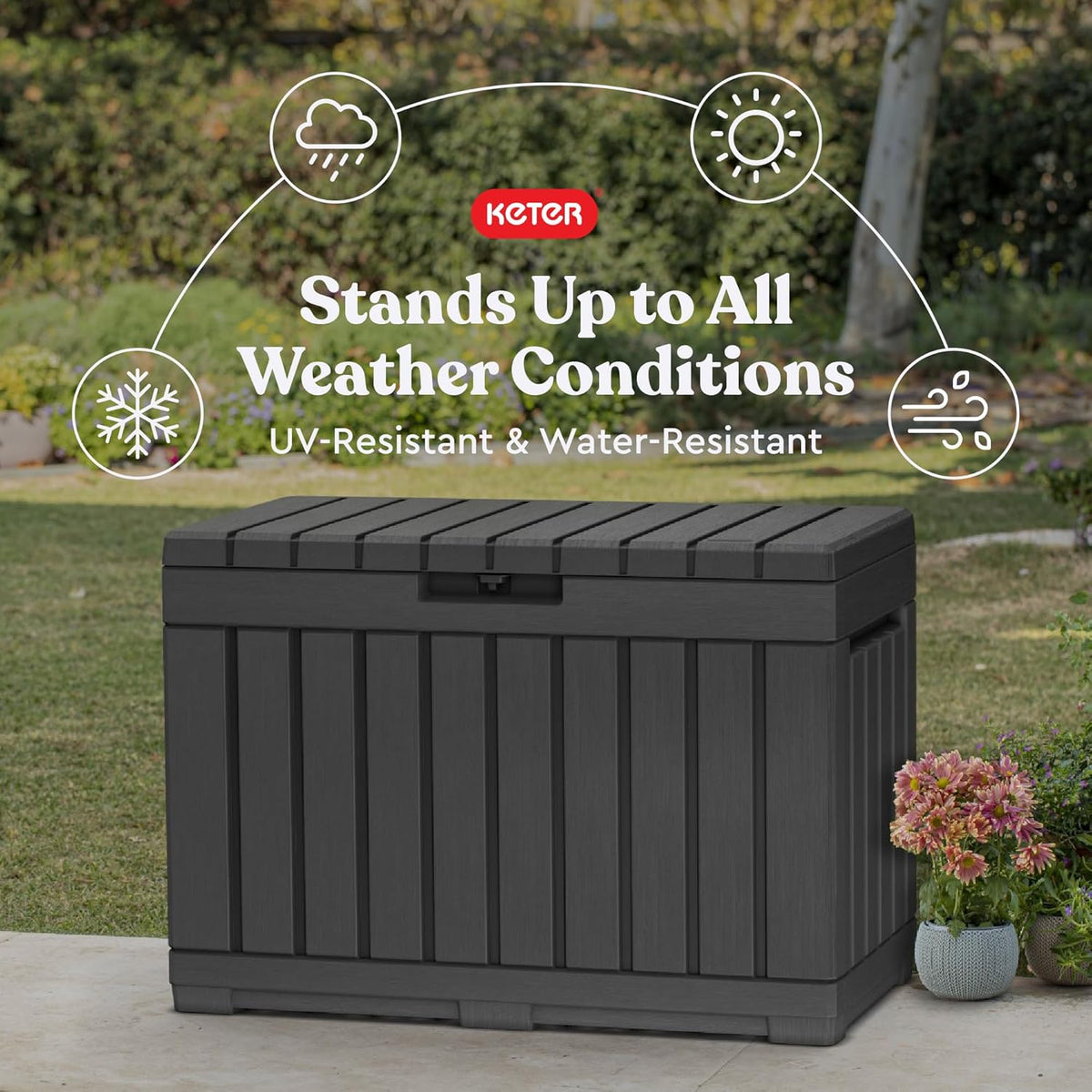 Keter Kentwood 50 Gal Outdoor Storage Box and Patio Side Table