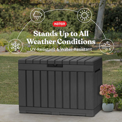 Keter Kentwood 50 Gal Outdoor Storage Box and Patio Side Table