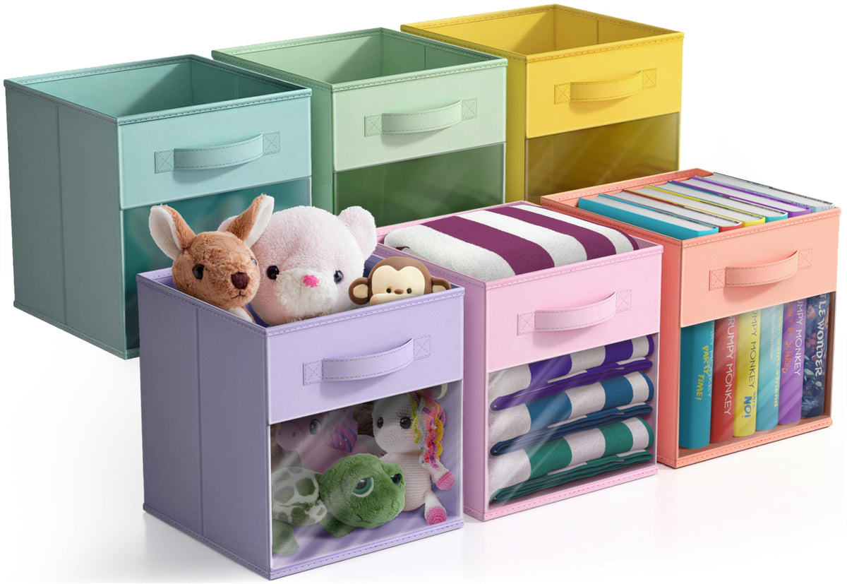 Sorbus Cube Storage Bin, Fabric, 6 Pack (11 Inch, Pastel Multi-Color)