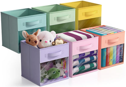 Sorbus Cube Storage Bin, Fabric, 6 Pack (11 Inch, Pastel Multi-Color)