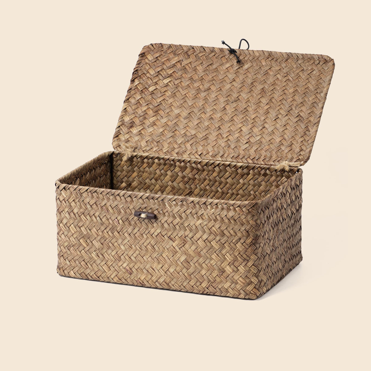 Nonam Wicker Storage Basket with Lid,Seagrass Shelf Basket Set of 3,Nautral