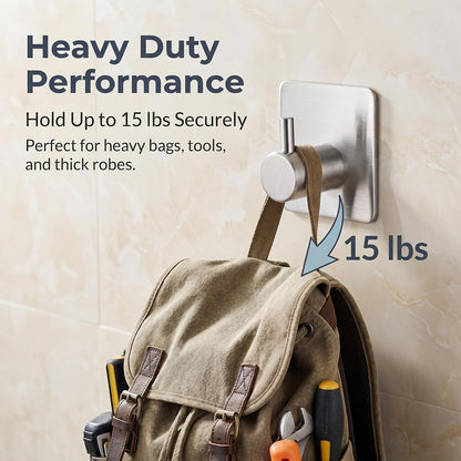 Fotosnow Adhesive Towel Hooks 15lbs Heavy Duty Wall Hooks Waterproof Stainless Steel Hanger for Hanging Coat, Hat, Towel Robe Hook Rack Wall Mount- Bathroom and Bedroom 4-Packs