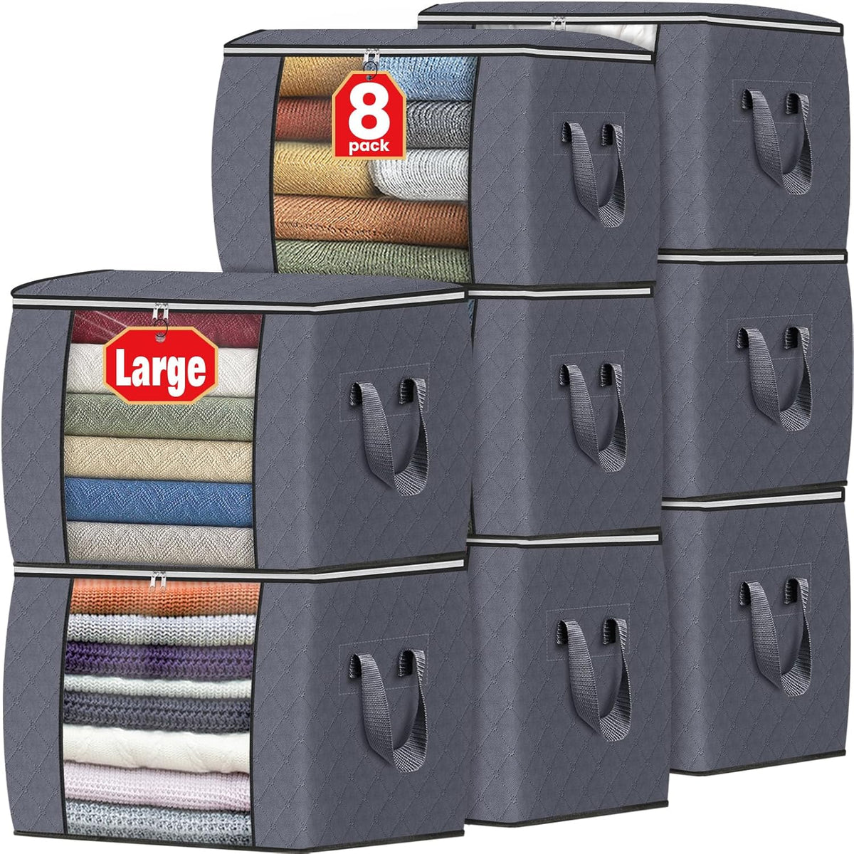 Fab totes 6 Pack Storage Bags for Clothes Blanket Storage Bins with Lids