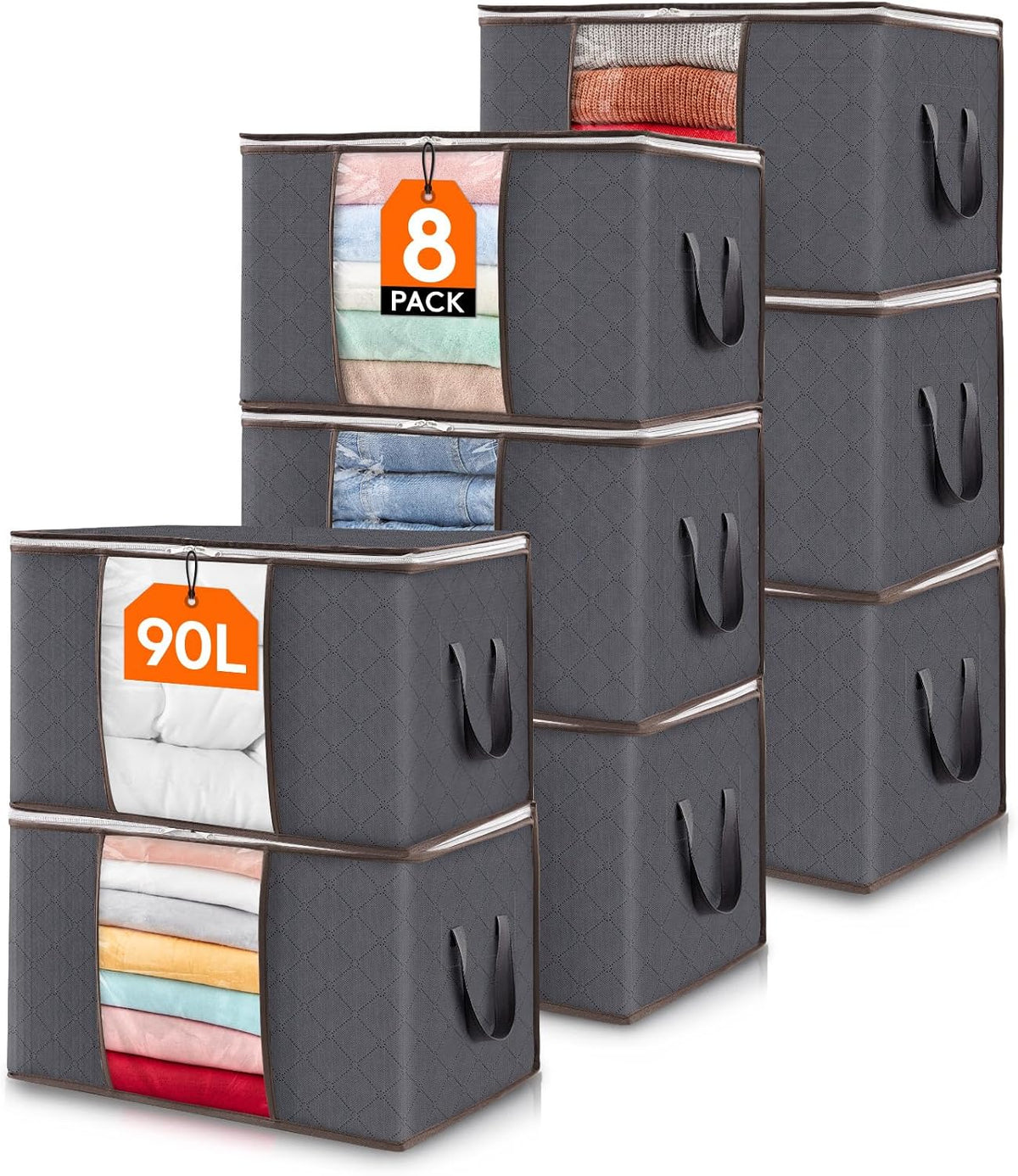 Lifewit 6 Pack Clothes Storage Bins with Lids, Foldable Blanket Storage Bags with Zippers, Clear Window and Reinforced Handles, Closet and Organization for Clothing, Sweater, Comforter, Bedding