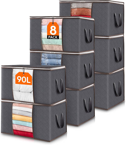 Lifewit 6 Pack Clothes Storage Bins with Lids, Foldable Blanket Storage Bags with Zippers, Clear Window and Reinforced Handles, Closet and Organization for Clothing, Sweater, Comforter, Bedding