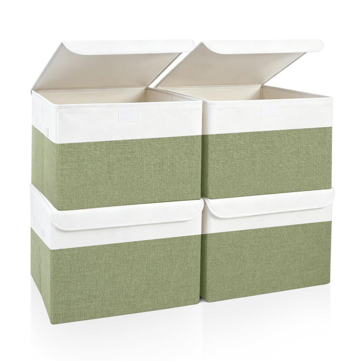 Bagnizer Large 17" 42 Quarts Collapsible Stackable Storage Bins with Lids [3-Pack] Foldable Fabric Linen Storage Boxes Cube, Closet Organizer Baskets with Label (16.7 x 12 x 12, Black)