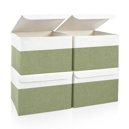 Bagnizer Large 17" 42 Quarts Collapsible Stackable Storage Bins with Lids [3-Pack] Foldable Fabric Linen Storage Boxes Cube, Closet Organizer Baskets with Label (16.7 x 12 x 12, Black)