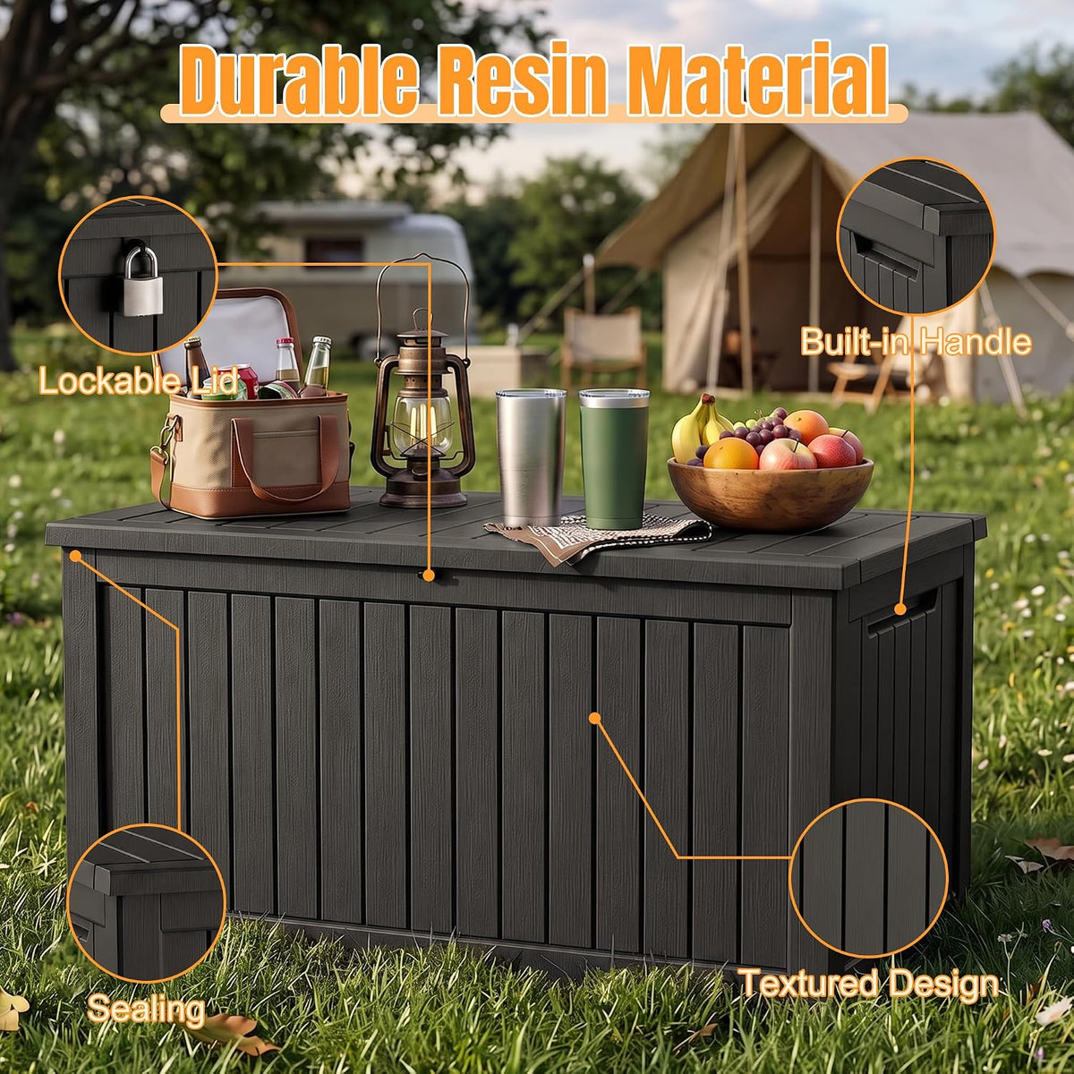 Outdoor Storage Box, 300 Gallon Waterproof Resin Deck Box with Support Rod