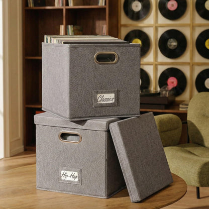 Decorative Vinyl Record Storage Box for 50+ Single Records - LP Holder