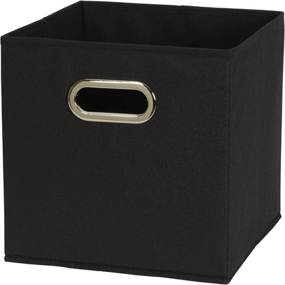 Household Essentials Foldable Fabric Storage Bins 6 Piece Set, Strong Poly-Woven Fabric, Sturdy Chipboard Sides, Grommet Front Handle, Stackable, Classic Design, Black