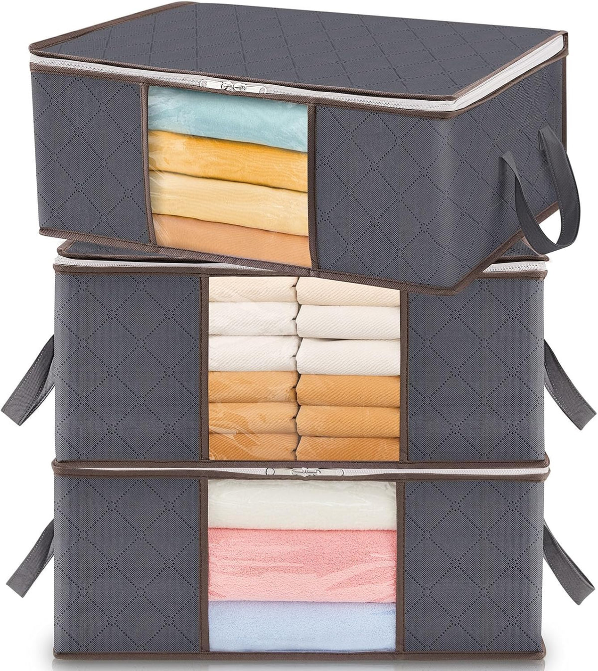 Lifewit 6 Pack Clothes Storage Bins with Lids, Foldable Blanket Storage Bags with Zippers, Clear Window and Reinforced Handles, Closet and Organization for Clothing, Sweater, Comforter, Bedding