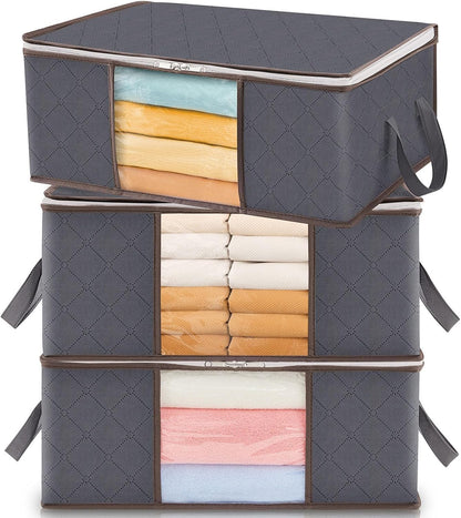 Lifewit 6 Pack Clothes Storage Bins with Lids, Foldable Blanket Storage Bags with Zippers, Clear Window and Reinforced Handles, Closet and Organization for Clothing, Sweater, Comforter, Bedding