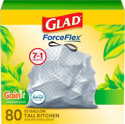 Glad ForceFlex Tall Kitchen Trash Bags, 13 Gallon, Gain Original, 110 Count (Package May Vary)