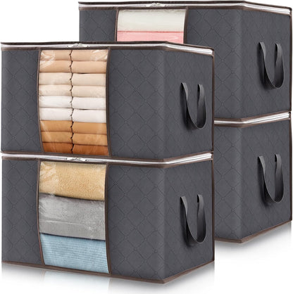 Lifewit 6 Pack Clothes Storage Bins with Lids, Foldable Blanket Storage Bags with Zippers, Clear Window and Reinforced Handles, Closet and Organization for Clothing, Sweater, Comforter, Bedding