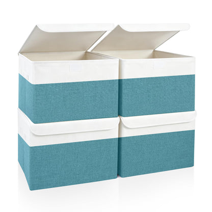 Bagnizer Large 17" 42 Quarts Collapsible Stackable Storage Bins with Lids [3-Pack] Foldable Fabric Linen Storage Boxes Cube, Closet Organizer Baskets with Label (16.7 x 12 x 12, Black)