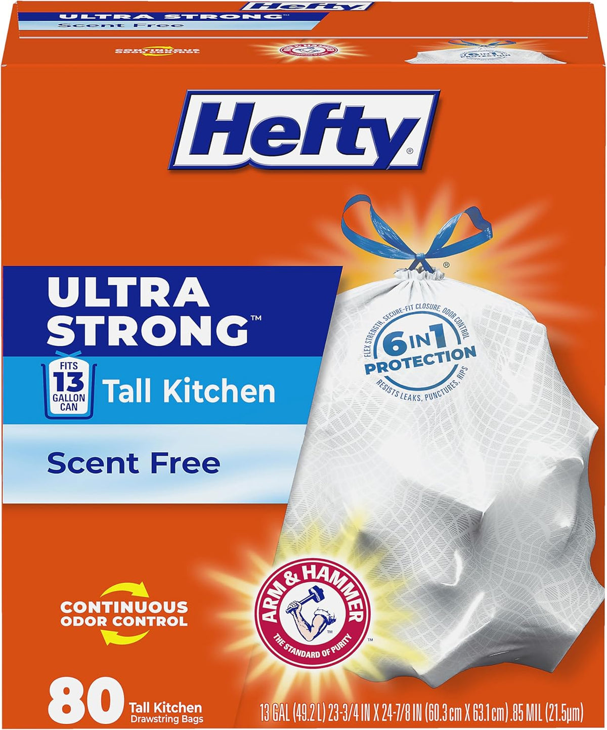 Hefty Ultra Strong 13 Gal Kitchen Trash Bags, White, Unscented, 80ct