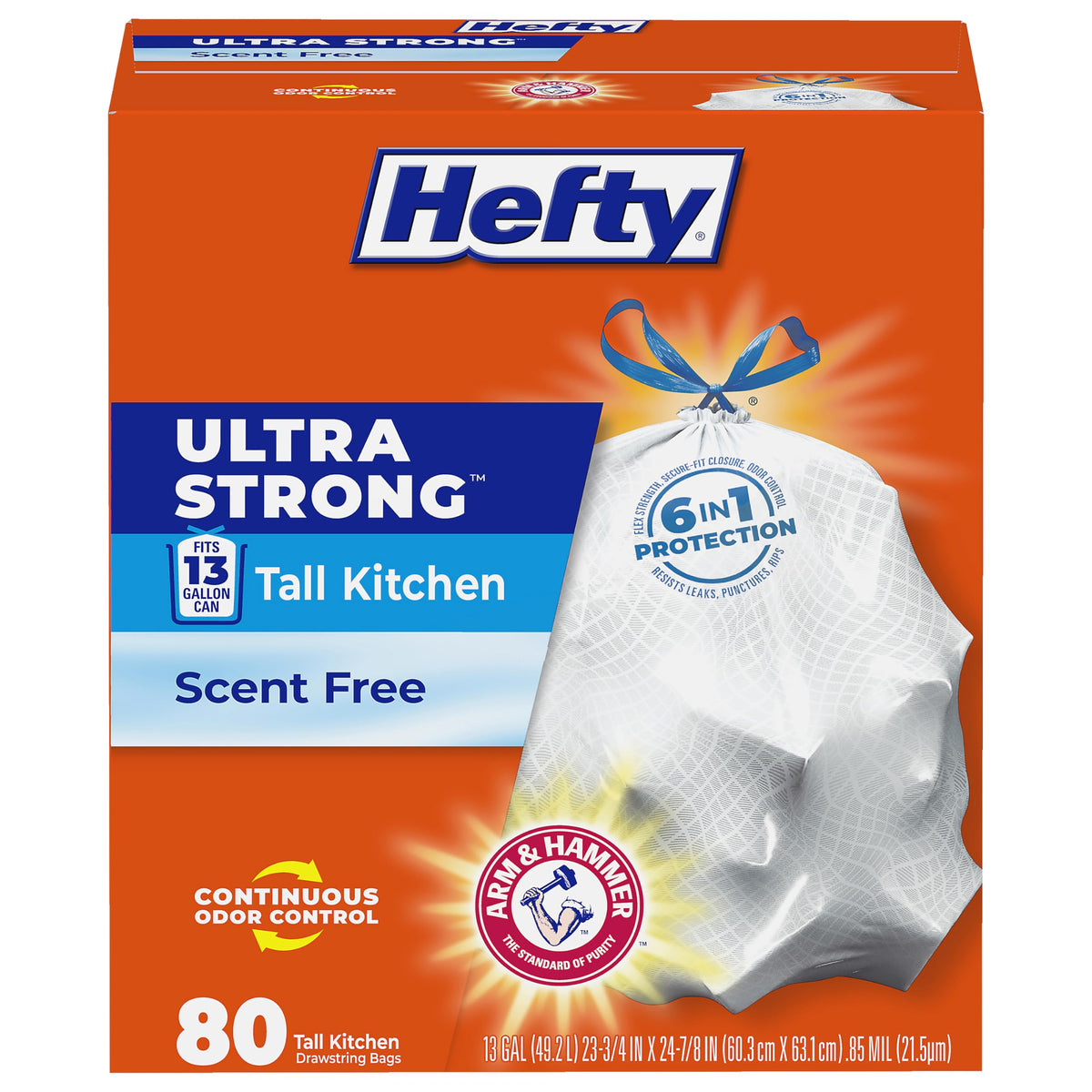 Hefty Ultra Strong 13 Gal Kitchen Trash Bags, White, Unscented, 80ct