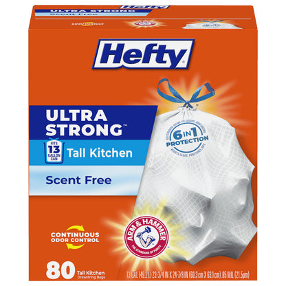 Hefty Ultra Strong 13 Gal Kitchen Trash Bags, White, Unscented, 80ct