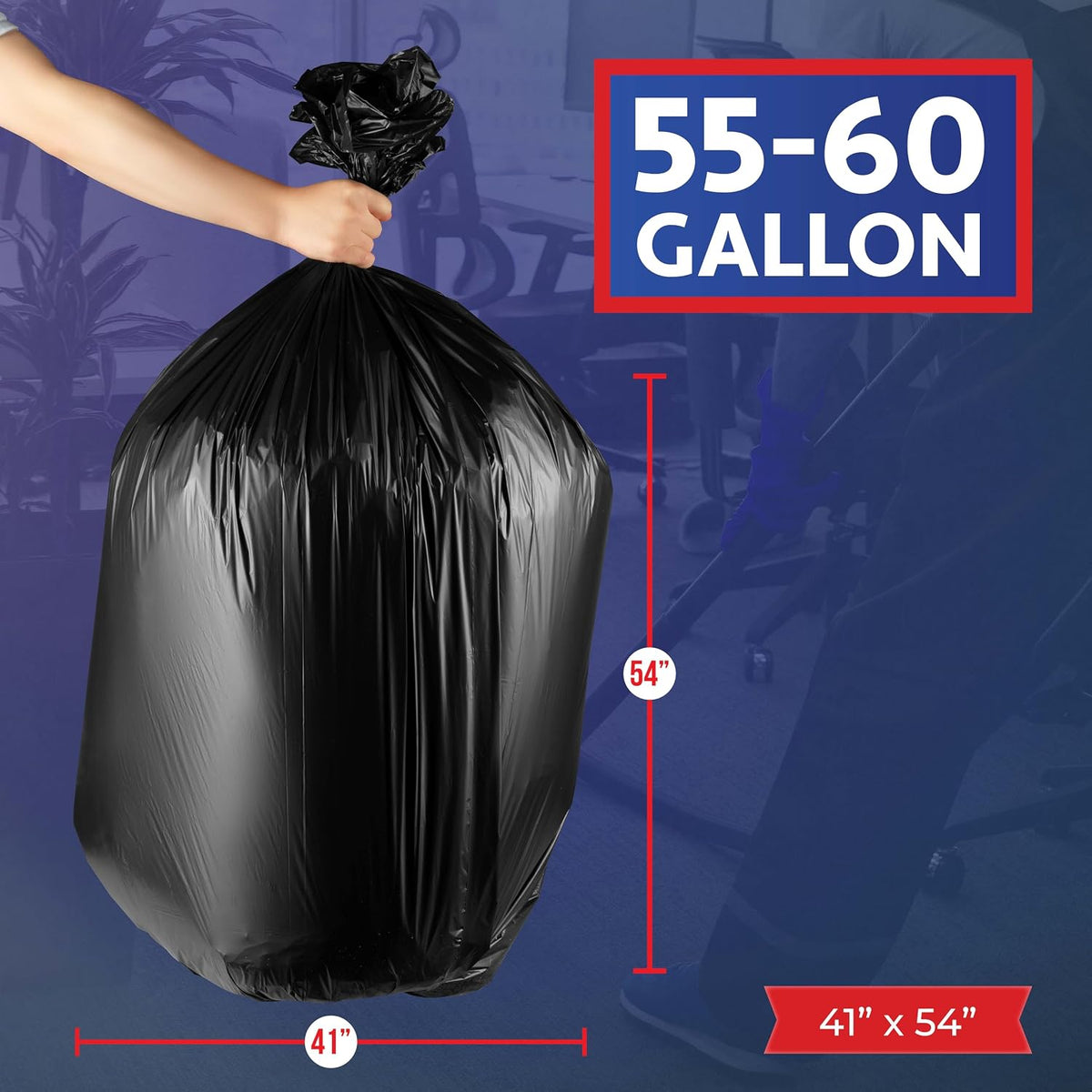 55-60 Gallon Trash Bags Heavy Duty, Bulk 150 Pack Large Black, Made in USA