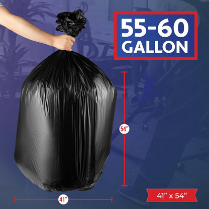 55-60 Gallon Trash Bags Heavy Duty, Bulk 150 Pack Large Black, Made in USA