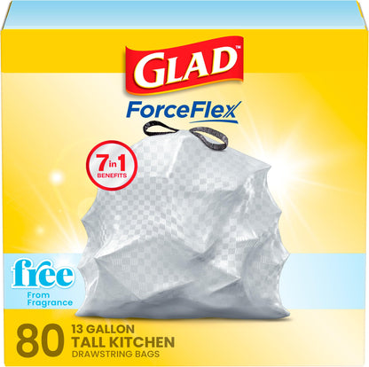 Glad ForceFlex Tall Kitchen Trash Bags, 13 Gallon, Fragrance Free, 110 Count (Package May Vary)