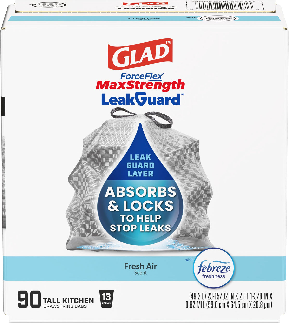 Glad ForceFlex MaxStrength LeakGuard Bags, Sunshine Lemon, 13 Gallon, 90 Ct