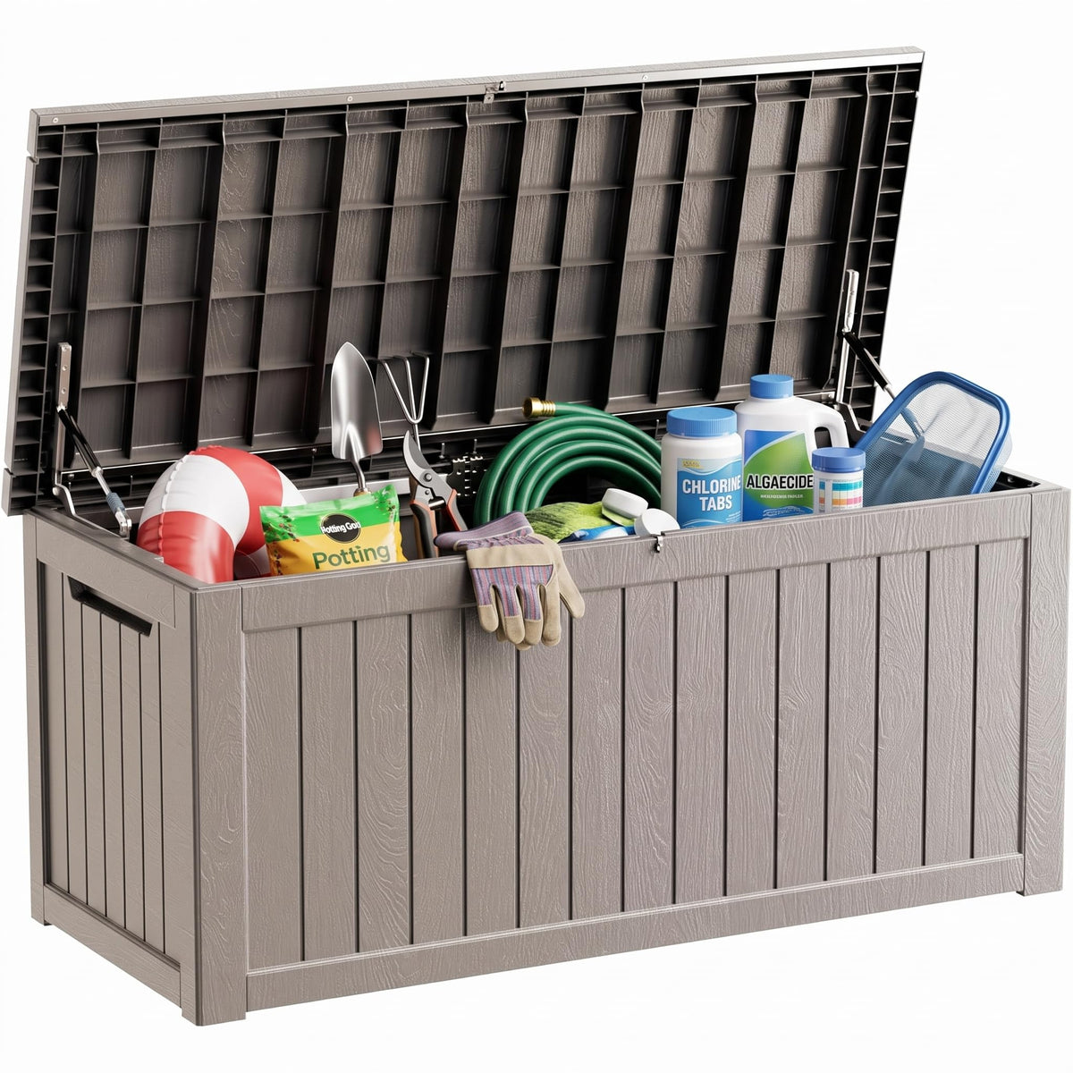 300 Gallon Resin Deck Box Waterproof Outdoor Storage Box for Patio Furniture Pool Accessories Indoor Storage for Cushion Garden Tools, Grey