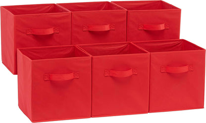 Amazon Basics Collapsible Fabric Storage Cubes Organizer with Handles, Sturdy Storage Bins for Organization, 10.5" x 10.5" x 11", Beige, 6-Pack