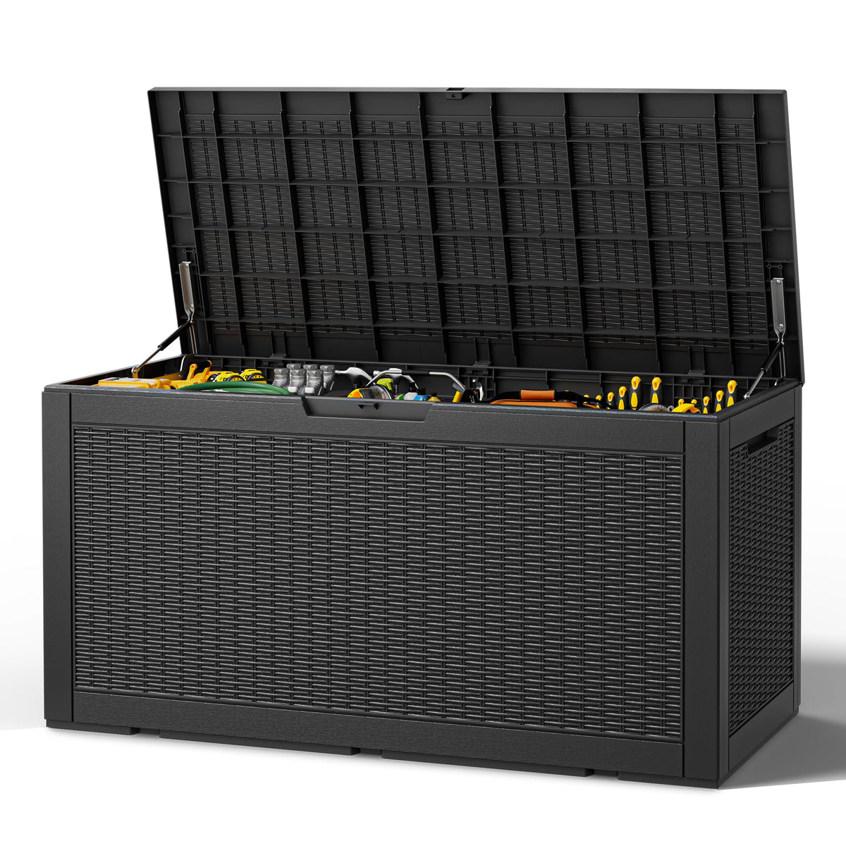 Outdoor Storage Box, Resin Deck Boxes outdoor, Waterproof Storage Box Lockable Lid (Black, 50 Gallon)