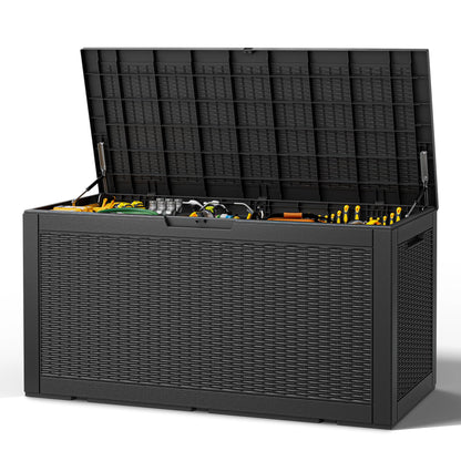 Outdoor Storage Box, Resin Deck Boxes outdoor, Waterproof Storage Box Lockable Lid (Black, 50 Gallon)