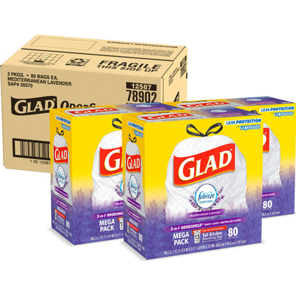 Glad ForceFlex Tall Kitchen Drawstring Trash Bags, 13 Gal, Gain Lavender, 80 Ct (Package May Vary)